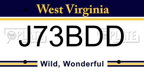 J73BDD West Virginia License Plate