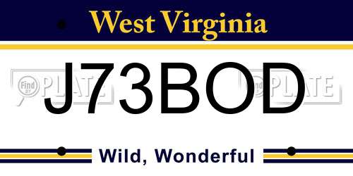 J73BOD West Virginia License Plate