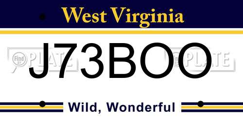 J73BOO West Virginia License Plate