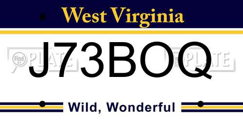 J73BOQ West Virginia License Plate