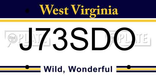 J73SDO West Virginia License Plate