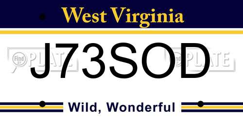 J73SOD West Virginia License Plate