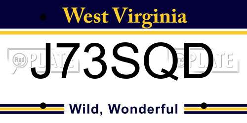J73SQD West Virginia License Plate
