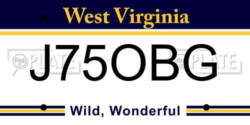 J75OBG West Virginia License Plate