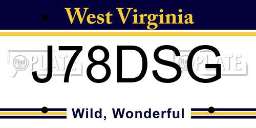 J78DSG West Virginia License Plate