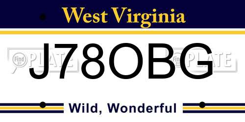 J78OBG West Virginia License Plate