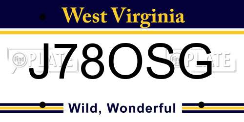 J78OSG West Virginia License Plate