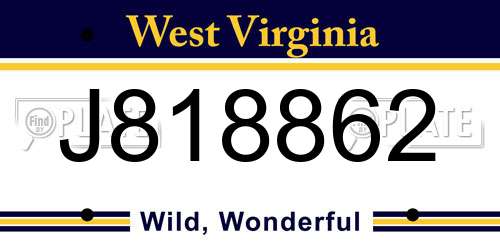 J818862 West Virginia License Plate