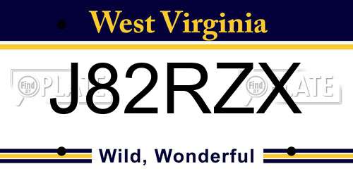 J82RZX West Virginia License Plate