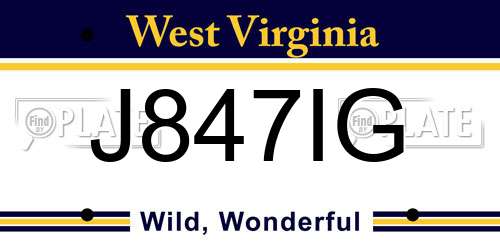 J847IG West Virginia License Plate