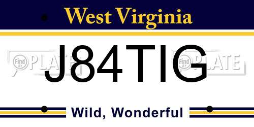 J84TIG West Virginia License Plate
