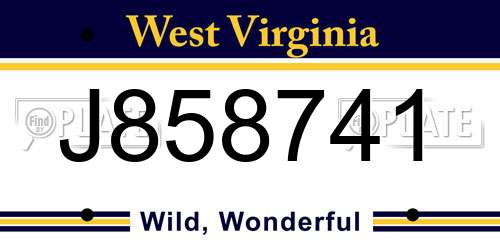 J858741 West Virginia License Plate