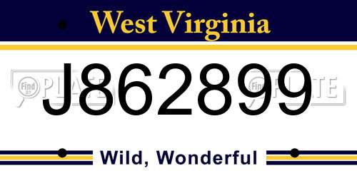 J862899 West Virginia License Plate