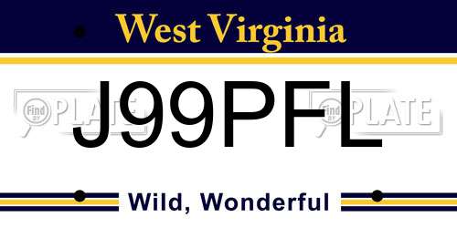 J99PFL West Virginia License Plate