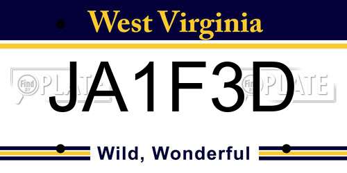 JA1F3D West Virginia License Plate