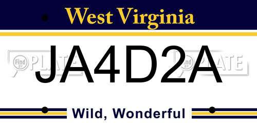 JA4D2A West Virginia License Plate