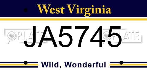 JA5745 West Virginia License Plate