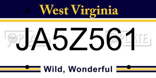 JA5Z561 West Virginia License Plate