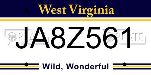 JA8Z561 West Virginia License Plate