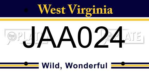 JAA024 West Virginia License Plate