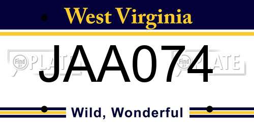 JAA074 West Virginia License Plate