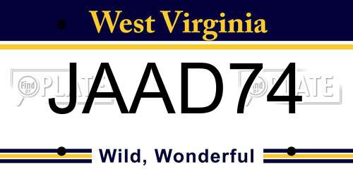 JAAD74 West Virginia License Plate