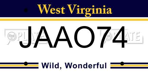 JAAO74 West Virginia License Plate