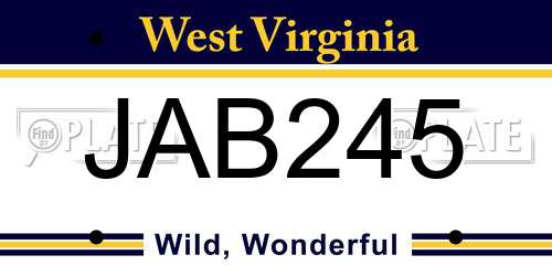 JAB245 West Virginia License Plate