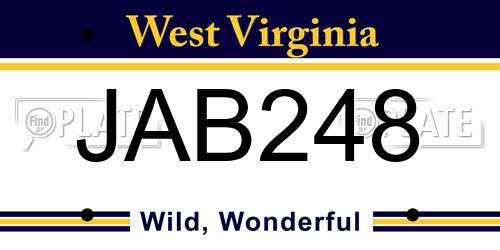 JAB248 West Virginia License Plate
