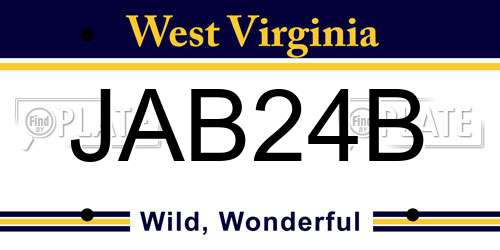 JAB24B West Virginia License Plate
