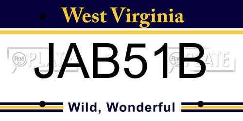 JAB51B West Virginia License Plate