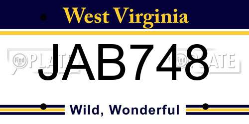 JAB748 West Virginia License Plate