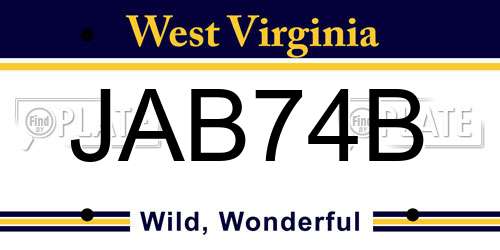 JAB74B West Virginia License Plate