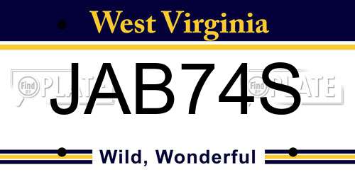 JAB74S West Virginia License Plate