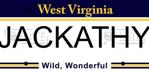 JACKATHY West Virginia License Plate