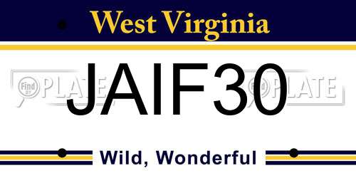JAIF30 West Virginia License Plate