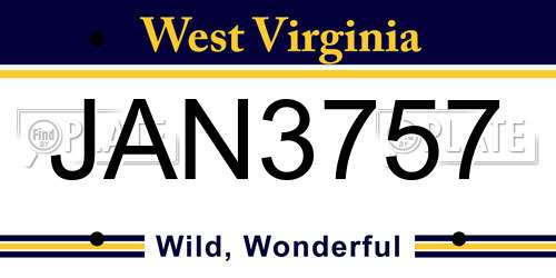 JAN3757 West Virginia License Plate