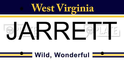 JARRETT West Virginia License Plate