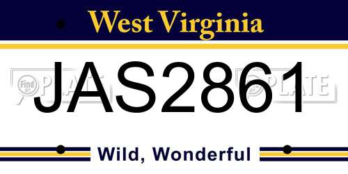 JAS2861 West Virginia License Plate