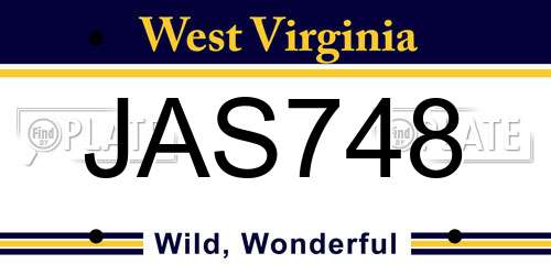 JAS748 West Virginia License Plate