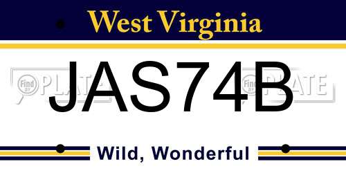 JAS74B West Virginia License Plate