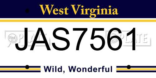 JAS7561 West Virginia License Plate