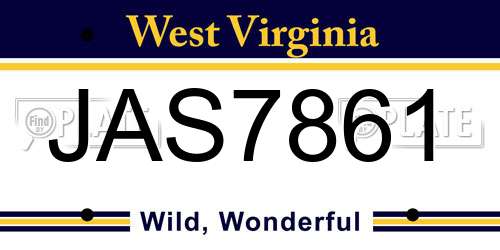 JAS7861 West Virginia License Plate