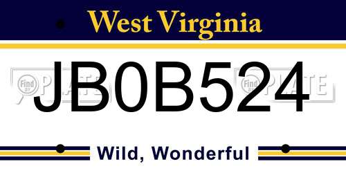 JB0B524 West Virginia License Plate