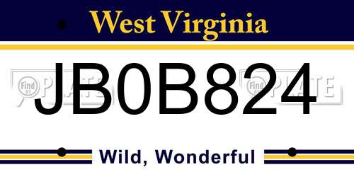 JB0B824 West Virginia License Plate