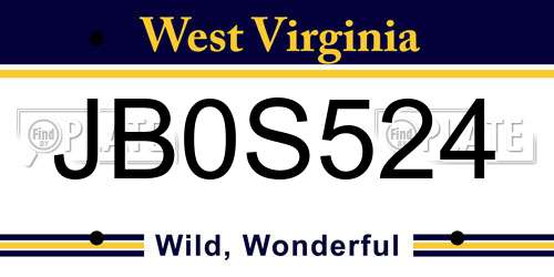 JB0S524 West Virginia License Plate