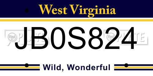 JB0S824 West Virginia License Plate