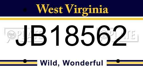 JB18562 West Virginia License Plate
