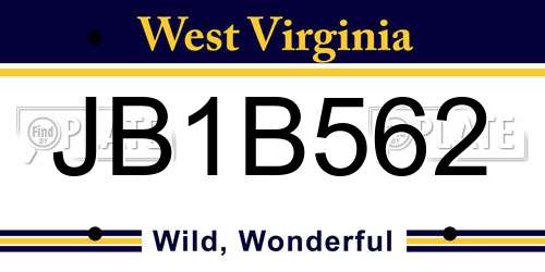 JB1B562 West Virginia License Plate
