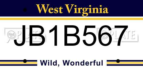 JB1B567 West Virginia License Plate